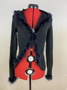 Spicy Sugar Black Fluffy Long Sleeve 00’s Vibe Ladies Size Small Cardigan Jacket - Picture 1 of 10