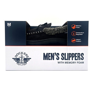 NEW Dockers Men's Black Moccasin Slippers With Memory Foam US Size 8-9 M BOXED