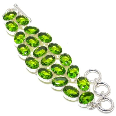 Peridot Ethnic Gemstone 925 Sterling Silver Bracelet 7-8" j474 - Image 1 of 4