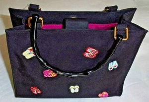 Neu mit Etikett schwarze Handtasche bestickt mit mehrfarbigen Sandalen Design süß! Stein Mart - Bild 1 von 10