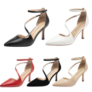Women Ankle Strap High Stilettos Heel Pointed Toe Wedding Party Pump Shoes - Picture 1 of 32