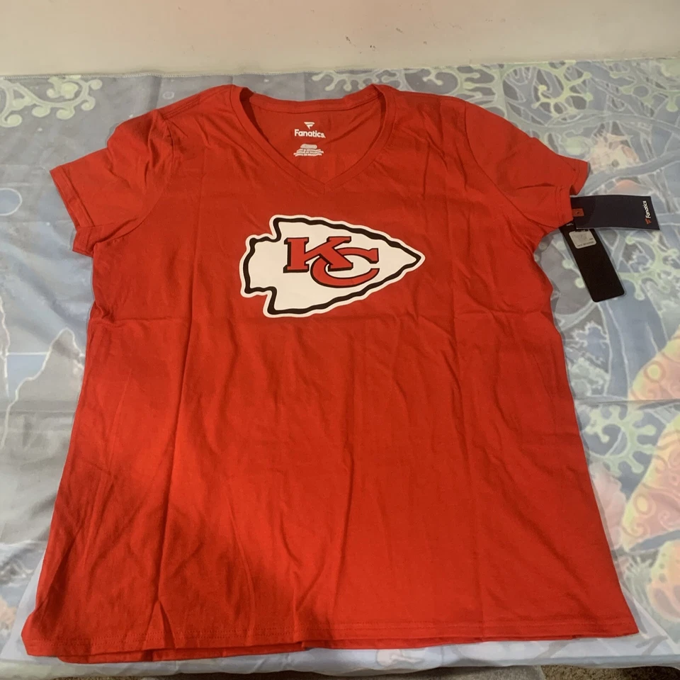 Women's Fanatics Travis Kelce Red Kansas City Chiefs V-Neck T-Shirt XL w/tag