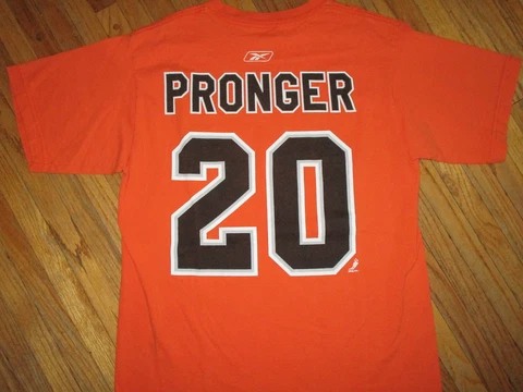 PHILADELPHIA FLYERS CHRIS PRONGER 20 JERSEY T SHIRT Orange Tee NHL Hockey SMALL Cover