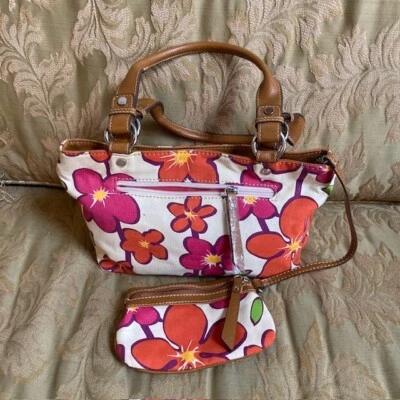 LIZ CLAIBORNE 全新带标签花卉钱包,“樱花”帆布面料 #7654 — 第 1/4 张图片