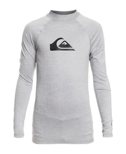 Quiksilver All Time Surf Shirt Boys M Gray Stretch Raglan Sleeve Swimwear SRT287 - Picture 1 of 10