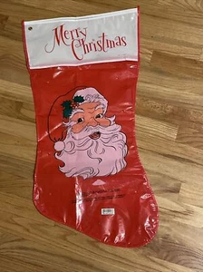 Vintage Plastic Christmas Stocking Santa Claus Merry Christmas Decoration - Picture 1 of 5