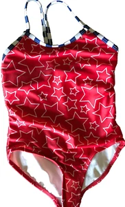 OP Swimsuit Girls Sz 4-5 Patriotic Stars Stripes Red White Blue One Pc - Picture 1 of 3