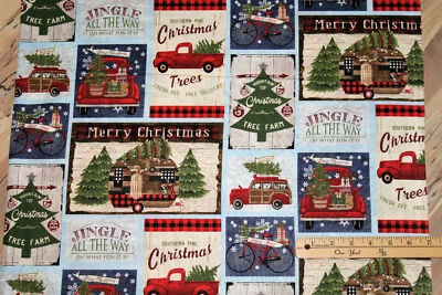 Christmas On the Road Jingle All the Way Red Truck Car Fabric  24" x 42" #16623 - Image 1 of 4