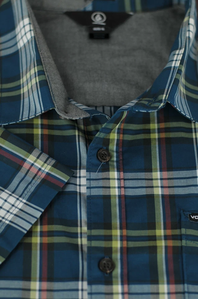 Volcom Men's Jade White & Yellow Plaid Cotton Casual Skate Shirt XL XLarge - Image 1 of 4