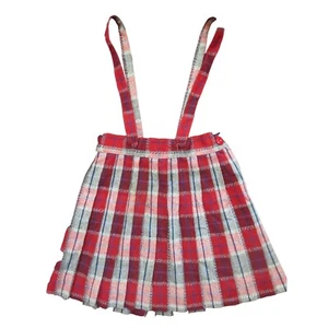 Vintage Girl's Suspender Shorts 6/7 22" Waist Red Wool Plaid Pleated 1950's MCM - Picture 1 of 9