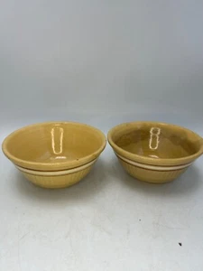 "Par de cuencos de 6"" amarillos de gres marrón blanco con bandas" - Imagen 1 de 14