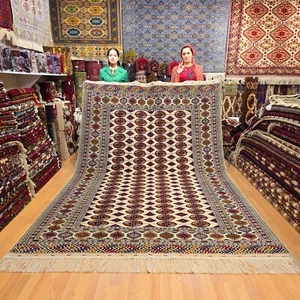 Alfombra de lana beige Bukhara anudada a mano 7x10 pies (200x300 cm) - Alfombra turcomana - Imagen 1 de 15
