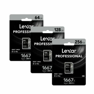 Lexar Professional 1667x 64GB 128GB 256GB SDHC/SDXC Card UHS-II U3 4K 250MB/s - Picture 1 of 10