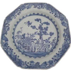Antiguo plato de sopa hexagonal azul y blanco Qianlong porcelana exportación china 1780 - Imagen 1 de 12