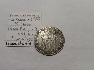 K81 Germany Brunswick-Wolfenbuttel 1691-RB Silver 2 WILDMEN 1/4 Thaler - Image 1 of 2
