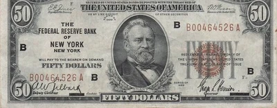 USA / New York , NY.   $50   Series of 1929   Circulated Banknote  RedTx - Image 1 of 2