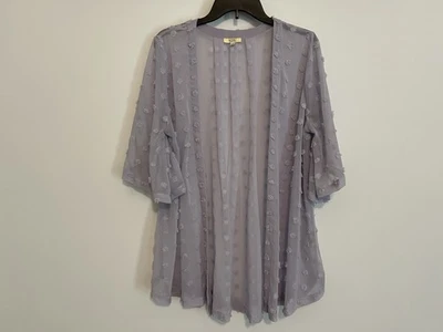 Cardigã Kori America tamanho pequeno roxo claro transparente frente aberta leve - Imagem 1 de 4