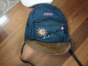 Mochila vintage Jansport bordada ondas de sol parte inferior de cuero gamuza hecha en EE. UU. - Imagen 1 de 6