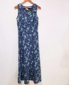 Vintage Maurice's Navy Blue Floral Empire Waist Maxi Dress Size 11/12 Y2K 90s - Picture 1 of 9