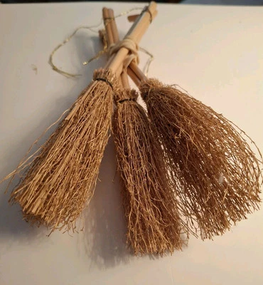 Dollhouse Miniature Brown Straw Brooms 1:12 Scale Witch Christmas Ornaments - Image 1 of 4