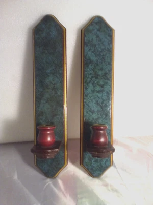 Home Interior Wall Sconces Hunter Green Wood Candle Holder Homco Vtg 15'' - Image 1 of 4