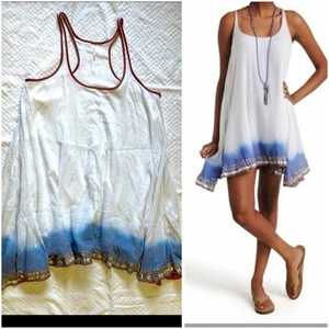 Free People Vestito Mare Schiuma Racer Schiena Donna Blu Medio Bianco Marrone Bordo Oro - Foto 1 di 9