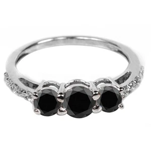 3.70Ct Round Cut 100% Natural Black Diamond Women's Ring In 925 Sterling Silver - Picture 1 of 7