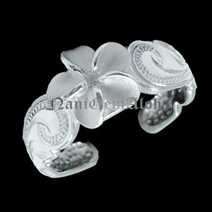 Hawaiian Sterling Silver Scroll Engraved 8mm Plumeria Flower Toe Ring Clear CZ - Picture 1 of 1