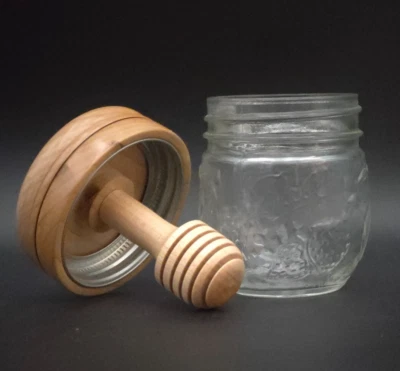 Tarro de miel de vidrio con tapa de madera y bola de cucharón 14 OZ ¡TOTALMENTE NUEVO! Foto 1 de 4