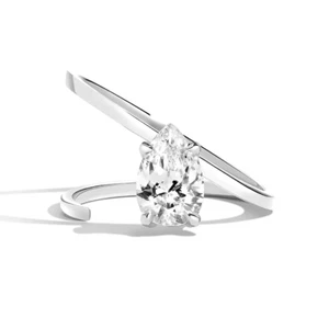 Anillo de compromiso certificado IGI 1,00 quilates diamante talla pera cultivado en laboratorio de oro blanco de 14 k - Imagen 1 de 9