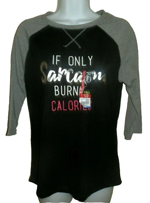 Nueva Camiseta de Béisbol Para Mujer Pequeña 4-6 If Only Sarcasm Burned Calories Negra Gris Foto 1 de 2