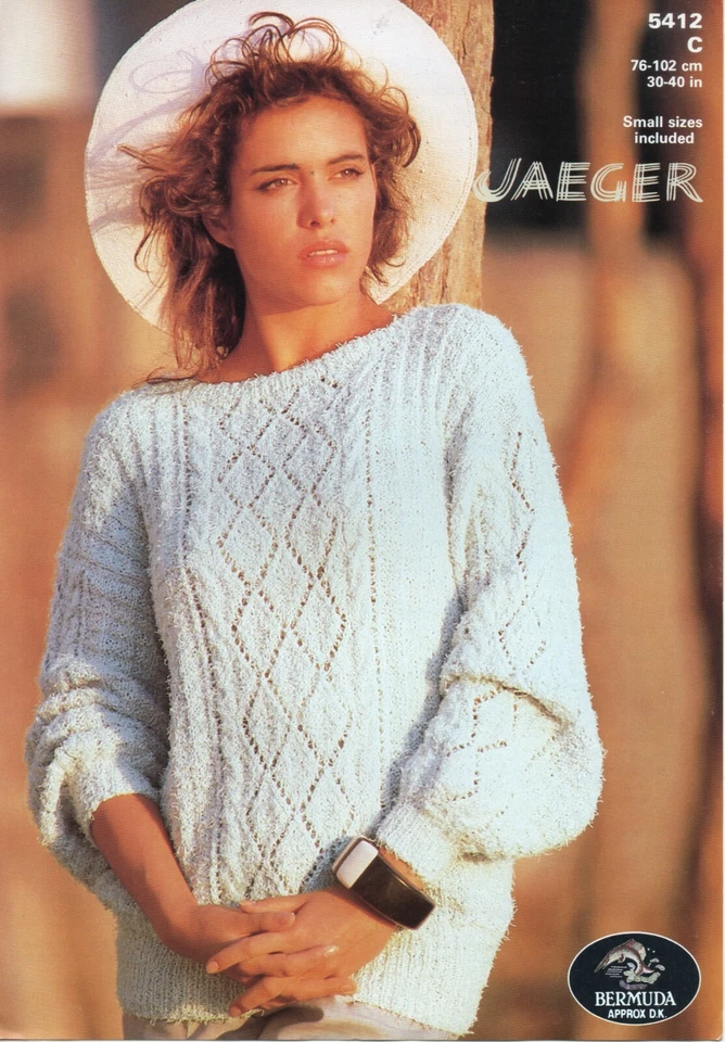 ~ Jaeger Knitting Pattern For Lady's Boat Neck Lacy Panel Sweater ~ 30" ~ 40" ~ - Image 1 of 1