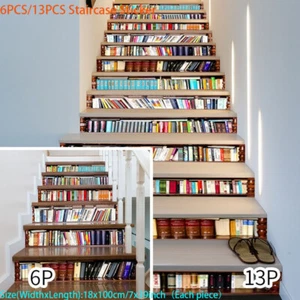 3D Retro Bookcase Staircase Sticker PVC Self-adhesive DIY Wall Decal Mural - Picture 1 of 12