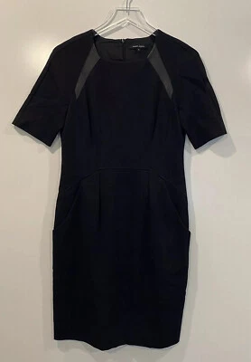 Nanette Lepore 女式黑色皮革口音紧身连衣裙口袋职业 8 码 — 第 1/4 张图片