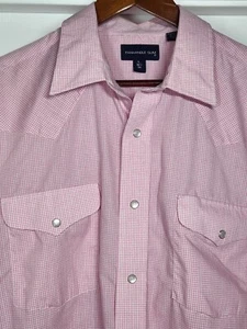 Panhandle Slim Pearl Snap Shirt Men L 16.5-34 Pink Check Western Cowboy - Picture 1 of 6