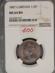 Great Britain 1887 1/2 Penny K-754 NGC MS64 BN - Picture 1 of 2