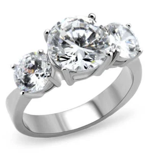 Three stone ring silver anniversary past present cz stainless steel 2.50c size N - Picture 1 of 5