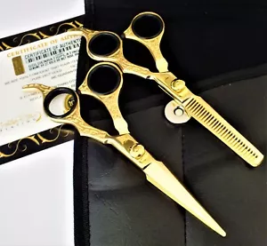 24ct Gold Plated Professional Barber Scissors 6" Salon Hairdressing Cutting Set - Picture 1 of 5