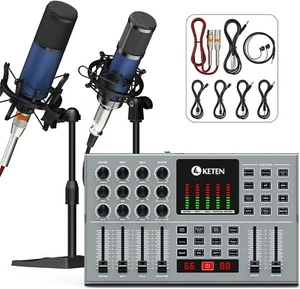Podcast Equipment Bundle For 2, Keten Audio Interface with 48V & 3.5MM XLR Conde - Picture 1 of 9