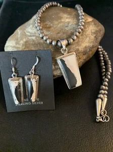 Navajo weißer Büffel Türkis Anhänger Sterling Ohrhänger 14100 - Bild 1 von 12