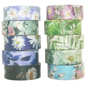 10 Rolls Spring Flowers Washi Tape Set Masking Decorative Tapes (Cold Tone) - Picture 1 of 9