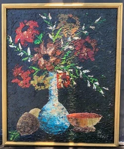 Bodegón floral modernista americano vintage de mediados de siglo con pintura de frutas - Imagen 1 de 5