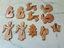 Vtg Cookie Cutters Copper Aluminum Christmas Turkey Angel Snowman Reindeer Star