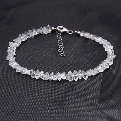 Natural Top A+ Herkimer Diamond Quartz 4-6mm Point Nuggets Gemstone Bracelet 7" - Image 1 of 4