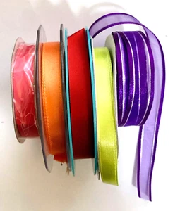 BULK RIBBON LOT Satin & Organza 7 -17mm 3- 10 meter Spools lot of 5 - Picture 1 of 1