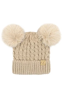 C.C Kids Children’s Double Pom Pom All Over Cable Knit Soft Beanie Hat 2-6yr - Picture 1 of 9