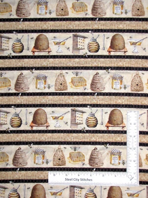 Wild Honey Stripe Fabric Bee Hive Honeycomb Stripes Cotton Springs By The Yard - Image 1 of 2