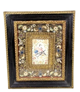 Reliquiario 14" inizio XIX tedesco barocco cattolico Klosterarbeit opera monastero - Foto 1 di 9
