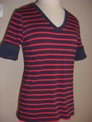 CABLE & GAUGE Manga Corta Pullover Rayas Camisa/Top Tejido Rojo Azul Marino Talla S Foto 1 de 4