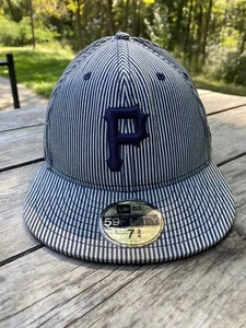 New Era 59Fifty Pittsburg Pirates Striped Size 7 3/4 Fitted MLB Ball Cap Hat - Picture 1 of 7